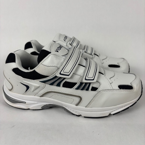 Vionic, Men’s Leather Walking Shoes/Sneakers, White Blue, Size 12W Velcro Straps - Picture 1 of 9